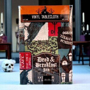 Dead & Breakfast Inn Halloween Vinyl Tablecloth Haunted House Party 60x84"